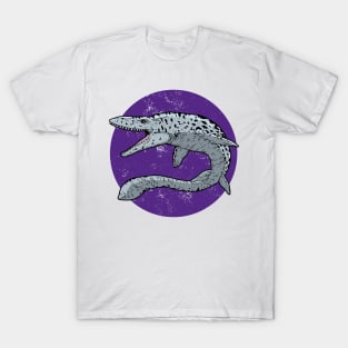 Mosasaurus on Purple Circle T-Shirt